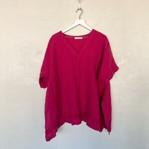 Cut Loose Pink 100% Linen Tunic Top L/XL Lagenlook Embroidered Art to Wear